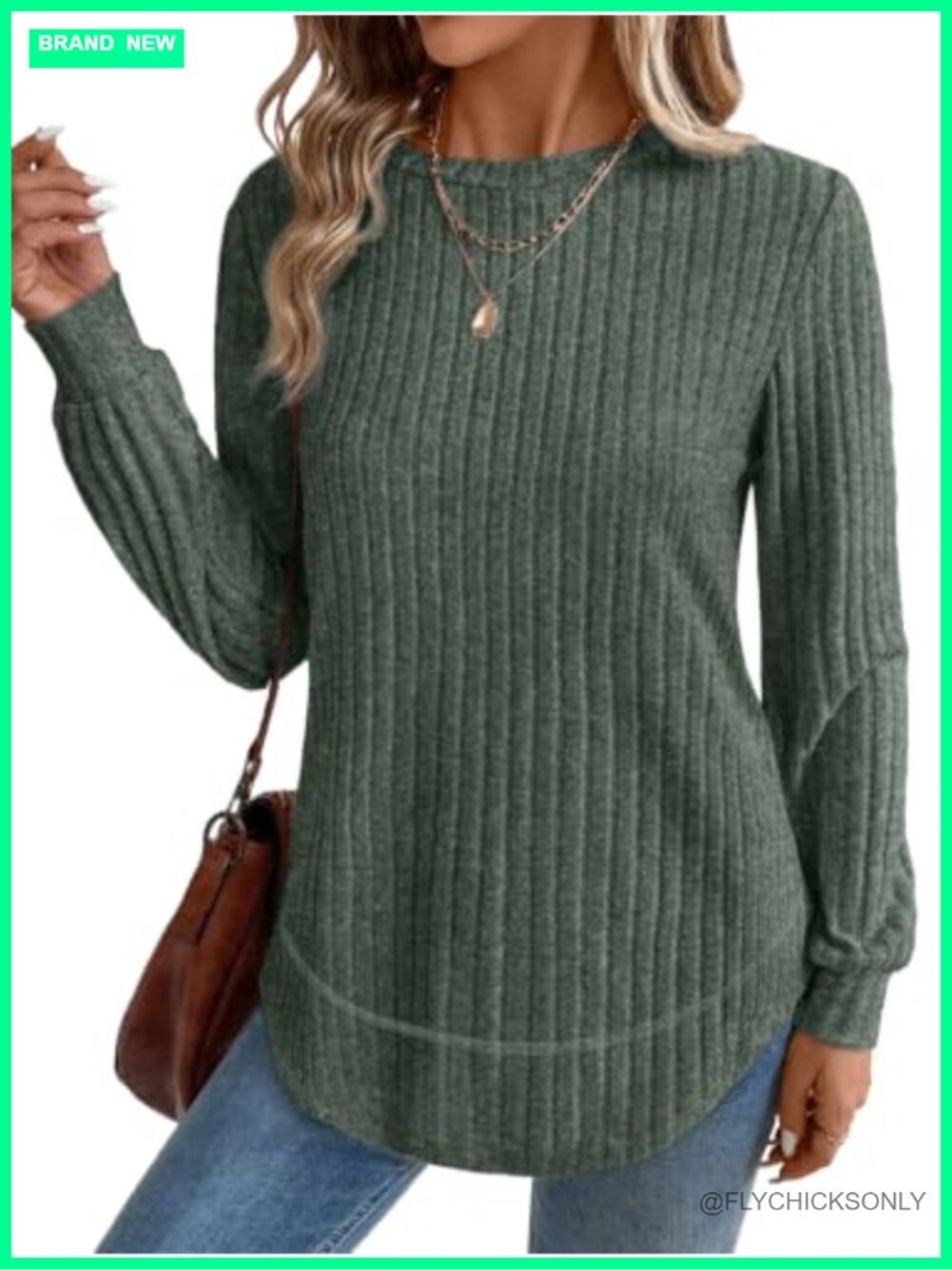 Womens Crew Neck Tunic Sweater Long Sleeve Curved Hem Loose Fit Pullover